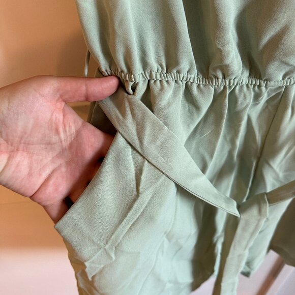 NWOT SHEIN LUNE Lapel Neck Belted Shirt Romper in Mint Green size L - Picture 3 of 9